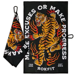 RokFit Gym & Golf Towel – Multi-Use, Quick-Dry, Durable Utility Towel with Bold Graphic and Carabiner Clip (Make Excuses or Make Progress)