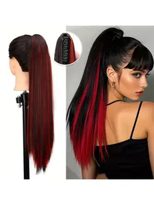 Highlight Clip-On Synthetic Ponytail Hair Extensions -24 inch Clip-In Ponytail Wig for Women, Easy to Use for Parties/Daily
