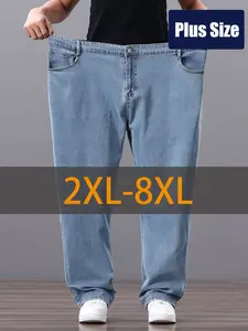 2XL-8XL Men's Soft & Comfy Stretch Rayon Blend Jeans Casual Loose Fit Straight-Leg Denim Pants with Pockets Machine Washable for Fall/Winter Plus Size Winter Comfort Wear Classic Straight Legs Comfortable Wear Fall Fashion Relaxed Style Durable