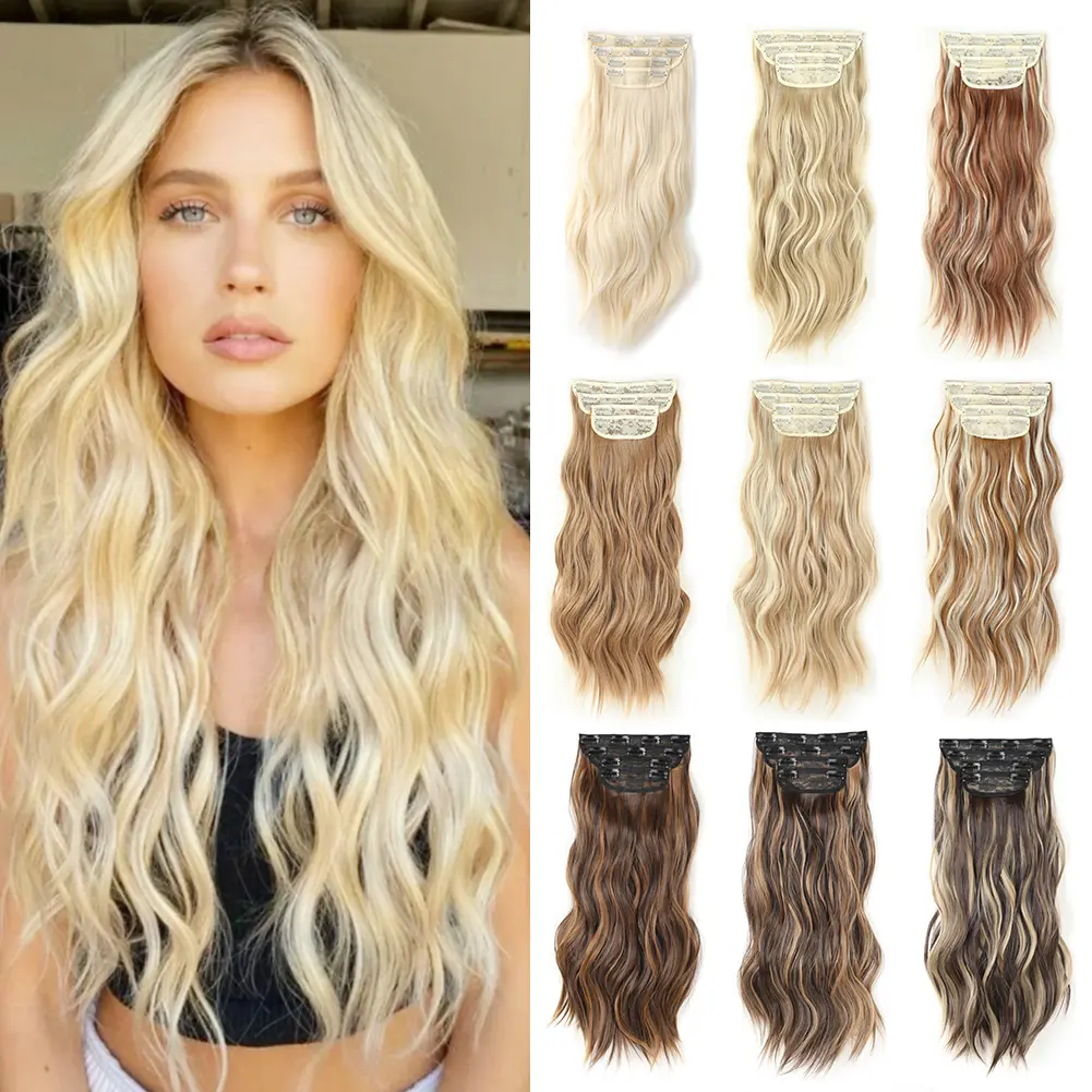 Women's Clip-in Body Wave Hair Extensions - 20in 4PCS Thick Soft Synthetic Double Weft Hairpieces, Natural Look Volume Waves, Hair Extensions Clip In, Soft Synthetic Hair
