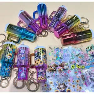 68pcs Electroplated Mini Keychains and UVDTF Stickers Set (Including 18pcs Electroplated Mini Keychains and 50pcs Mini Keychain Stickers) --- Cute Charms for Cup Keychain Accessories, Handbags and Backpacks DIY Gifts Cup Stickers Gifts