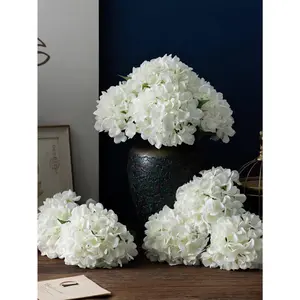 1Pc White Artificial Hydrangea Real-Looking Silk Hydrangea Flower Arrangements High Quality Fake Floral Brunch For DIY Wedding Bouquet Party Home Living Room Kitchen Garden Hotel Office Gifts Birthday Graduation