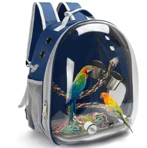 Panoramic View Bird Travel Backpack – Breathable Bubble Carrier for Small & Medium Birds with Secure Perch & Locking Zippers