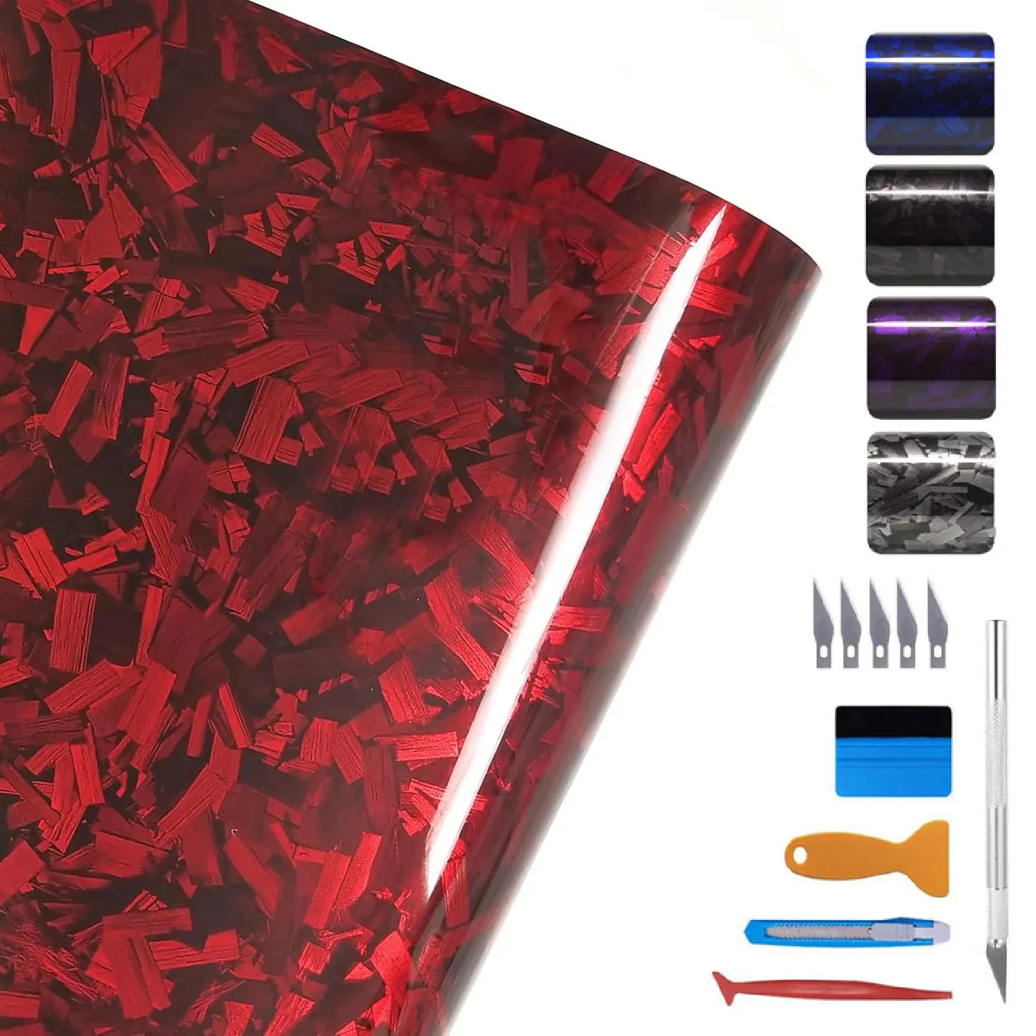 Forged Gloss Carbon Fiber Vinyl Wrap Roll - Air Release, Self-Adhesive DIY Decal for Cars, Motorcycle Stickers, Car Window Decals (1x5 ft Size, Universal Fit), Cars/Motorcycles