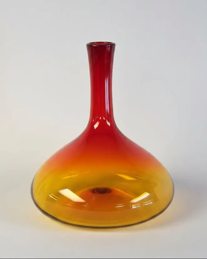 Vintage Blenko Tangerine Glass Decanter Base - Joel Myers 6716 Amberina MCM Decorative Artistic Sculptural Colorful Handmade Vase for Home Decor, Decorative Vases, Artistic Sculptural Vases