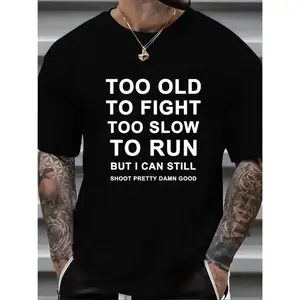 Plus Size Mens Crew Neck Short Sleeve T-Shirts - Breathable Slight Stretch Polyester Fabric, Random Letter Print