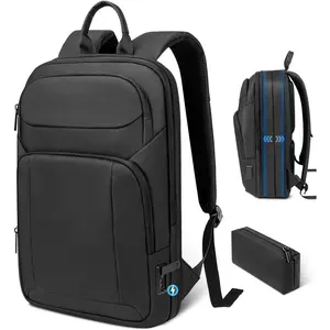 Backpack for Men Slim & Expandable Travel Laptop Backpack with USB  Port Water Resistant Anti- Business Backpack Fits 15.6In Laptop for Commute Work College with Small Bag(Business Black)