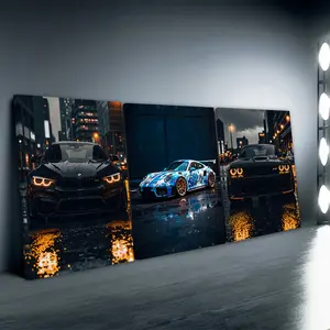 3pcs/Set Wooden Framed, Dodge Challenger Car Poster, Black and Bule Racing Car Wall Art Canvas Painting, Modern Car Print Wall Pictures, Canvas Prints, For Bedroom, Office, Living Room, Wall, Room, Home Decoration Ideas