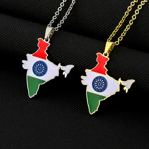 hot-selling accessories retro drip stainless steel Indian flag map necklace men's and women's titanium steel pendant jewelry