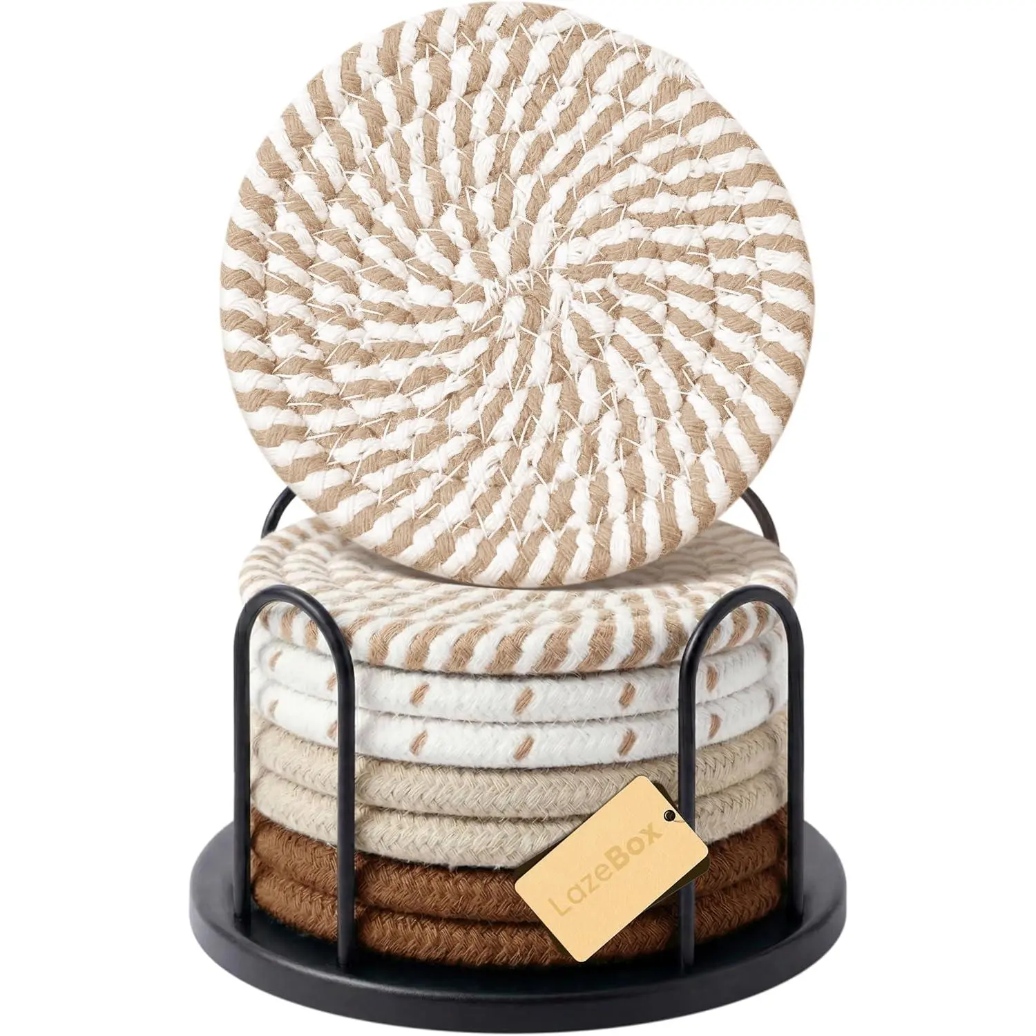 Lazebox Coasters Set of 8 for Drinks, 4 Inch Large Coasters for Coffee Table, Tabletop Protection for Hot & Cold Drinks, Versatile Coasters for Home Decor, Non-Slip & Easy to Clean, Coffee