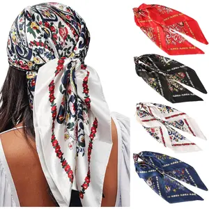35” Satin Large Square Head Scarves - 4PCS Silk Like Neck Scarf Hair Sleeping Wraps Satin Silk Scarfs for Women