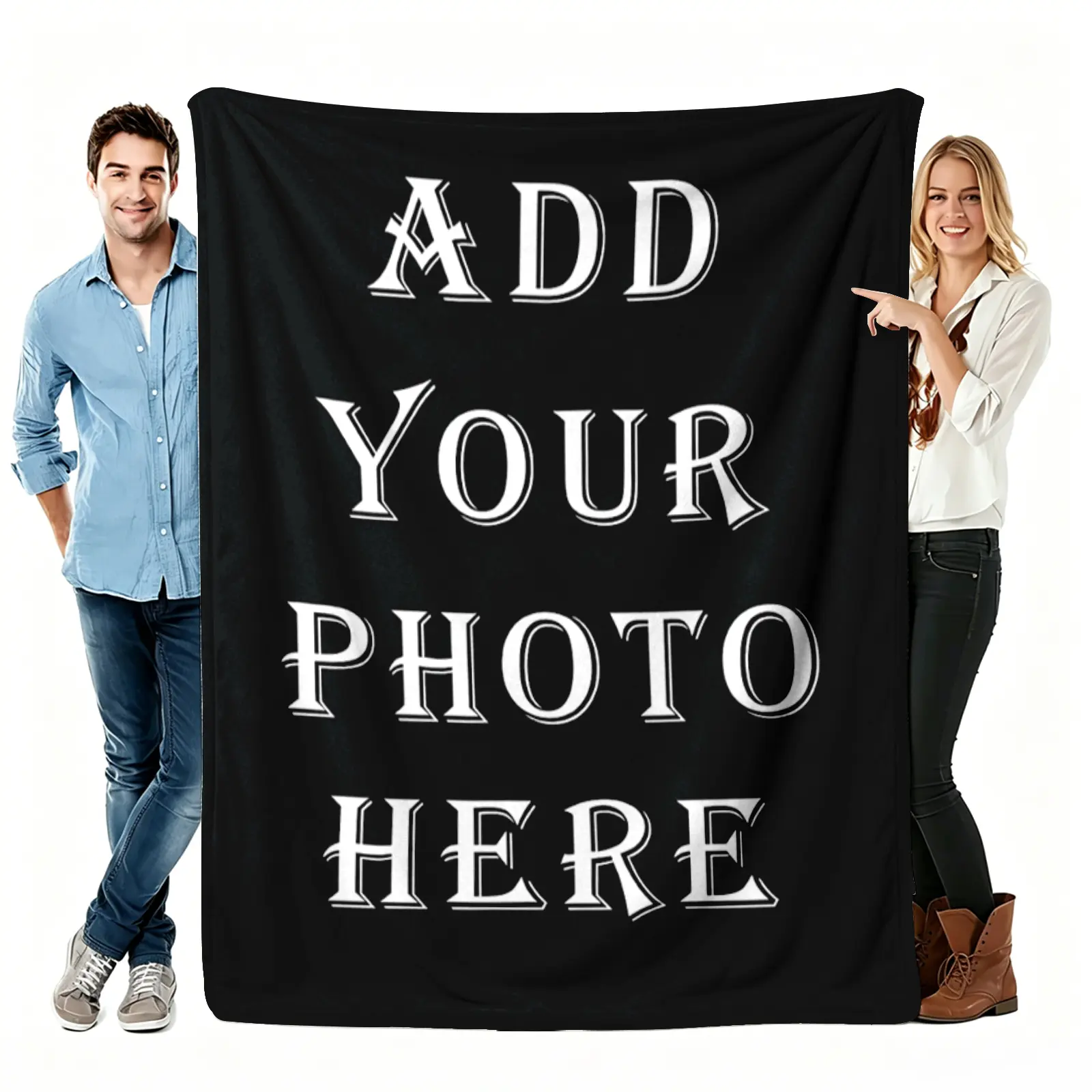 Customized Wrinkle-Resistant PVC Fabric Flannel Throw Blanket - Sublimation Print, Photo Upload Option, Glam Wedding Couple Gift, Valentine’s Day Present, Cozy Home Room Decor