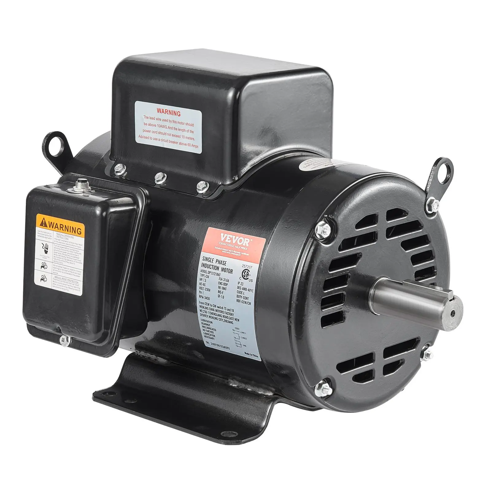 【summerfinds】VEVOR 7.5HP Air Compressor Motor, 230V 31.6 Amps Electric Motor, 3450RPM 184T Frame, 1-1/8" Keyed Shaft, 2.75" Shaft Length for Air Compressors, Single Phase, CCW/CCW (Factory Setting is CCW)