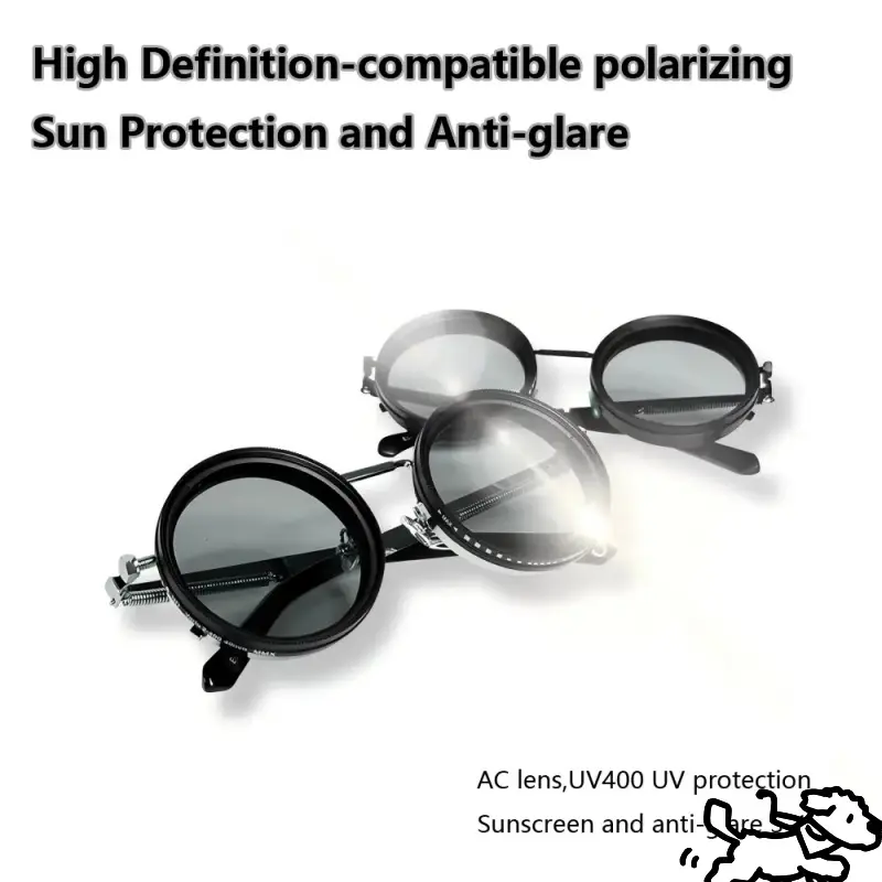 Polarized Round Sunglasses With Nd9 Adjustable Dimming Function, Retro Punk Style Eyewear For Men And Women, Uv400 Protective Shades For Fishing And Outdoor Summer Activities