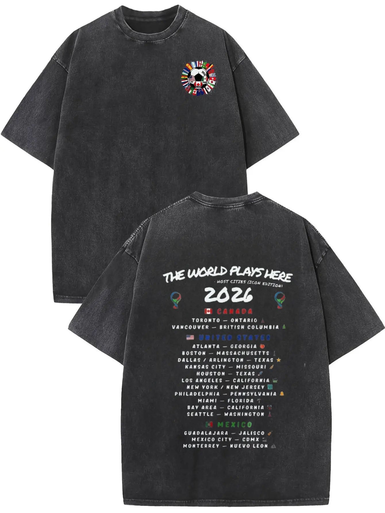 Men's 2026 International Soccer Casual Short-Sleeve T-Shirt - All Team, USACanada Mexico Host Cities, The World Plays Here World Football Event HRP Menswear Top