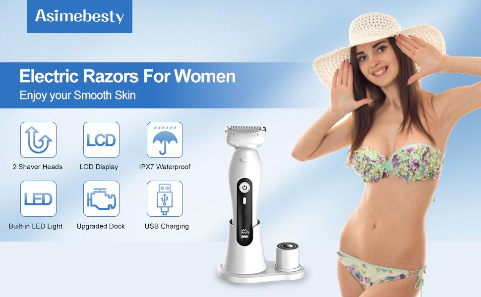 Bikini Trimmer for Women, Electric Shaver and Razor Rechargeable 2-in-1 Body and Facial Epilator, Dual Heads for Painless Trimming of Pubic Hair, Face, Underarms and Legs, Waterproof #springtok