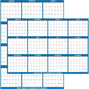 24" x 36" SwiftGlimpse 2026 Wall Calendar Erasable Large Wet & Dry Erase Laminated 12 Month Annual Yearly Wall Planner, Reversible, Horizontal/Vertical, Navy