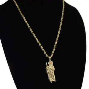 14k Gold Set San Judas 4mm rope chain hollow