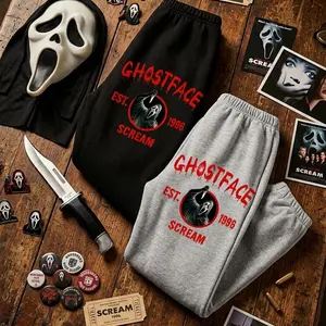 Ghost Face Sweatpants, Fashion Scream Graphic Pants,  Horror Sweatpants, Halloween Scary Movie Pants, Killer Costume Vibe