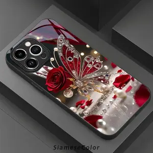 TPU Cellphone Case for iPhone 16 Pro Max, 15, 14 Plus, 13, 12, 11 - Stylish, Luxury Red Rose & Butterflies 2D UV Printing Accessory, Non-Slip, Lightweight, Shockproof Protection Cover for Handheld Devices summerwins