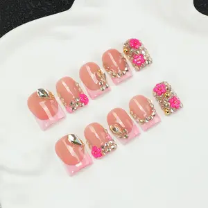 Handmade French nail set with multiple options, including pink, white, black, Elegant Bling Rhinestone, red, cross, rhinestone, chain, diamond studded design, reusable salon nail quality, exquisite gifts, suitable for daily wear and giving to women