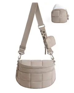 Small Crossbody Bags for Women, Puffer Cute Bum Bag with Pouch, Quilted Purse for Daily Travel College, Coral | 4.6L compact size, structured bum bag, small yet spacious, 2-in-1 set, mom bag