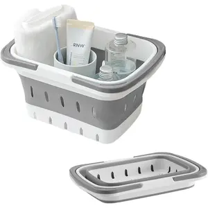 P-SBB022  Portable Plastic Shower Caddy Basket - Versatile Collapsible Bath Caddy with Handle - Perforated Travel Shower Basket Organizer for Bathroom, Dorm Room, Kitchen, Gym, RV - Grey | 1-Pack Colorful Household
