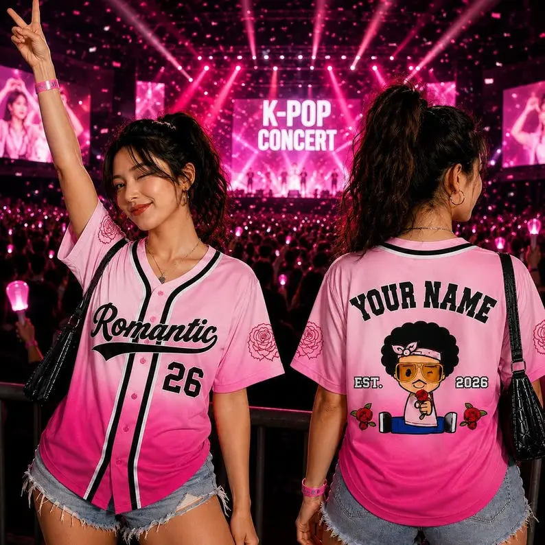 Unisex Polyester Bird-Eye Mesh Short Sleeve Custom Romantic Concert Baseball Jersey - Personalized Name&Number Button Shirt, Couple Gift, 2026 Event Outfit