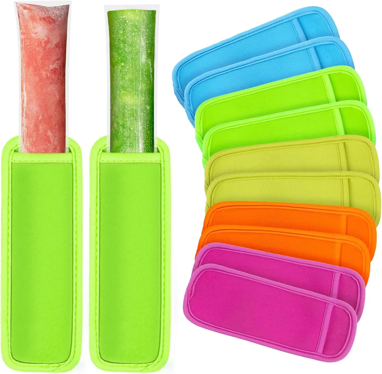 Reusable Ice Popsicle Holders - 10 PCS Ice Pop Sleeves for Frozen Treats Yogurt Tubes Ice Cream Men Women Party Durable Neoprene Anti-freezing No Drip in 5 Assorted Colors