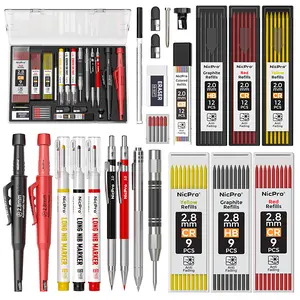 Nicpro 24 Pack CP3000 Carpenter Pencil Set with Sharpener, Mechanical Carpenter Pencils with Deep Hole Marker, Automatic Center Punch & Carbide Scribe Tool