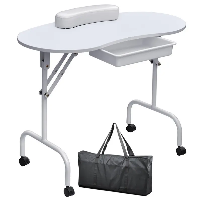 37-Inch Classic Metal Portable Foldable Nail Tech Table with Drawer, Wheels, Case, Storage Organizer & Salon Trolley | Black Salon Manicure Workstation (37-Inch Tabletop)