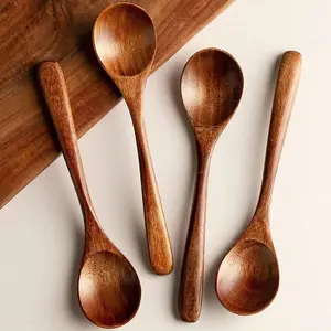 Wooden Spoon Set, 3/6 Counts Durable Coffee Dessert Soup Spoon, Exquisite Family Dining Spoon, Kitchen Utensils, kitchenware, Gift Ideas