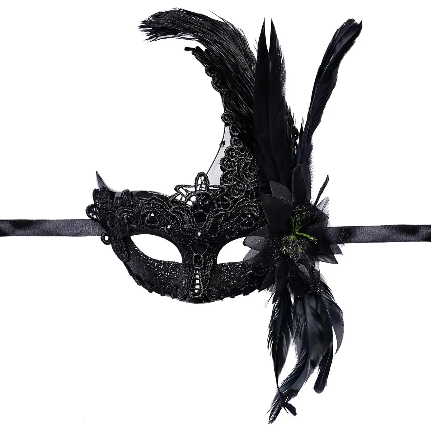 L-MK002 Light Feather Venetian Mask for Women, Fashion Face Covering Accessory with Lace Decoration & Strap, Ideal for Cosplay, Halloween, Mardi Gras, Accessories, Masquerade Masks, Vintage Lace Look, Party Decoration Supplies