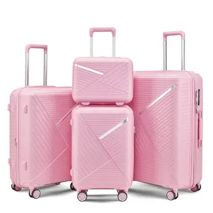 4-Piece Expandable Lightweight Polypropylene Luggage Set (14/20/24/28in) with 4-Wheel 360° Rotation Mute Spinners, TSA Lock, Elaborate Design, Cross Straps for Family Travel Carry-On trip