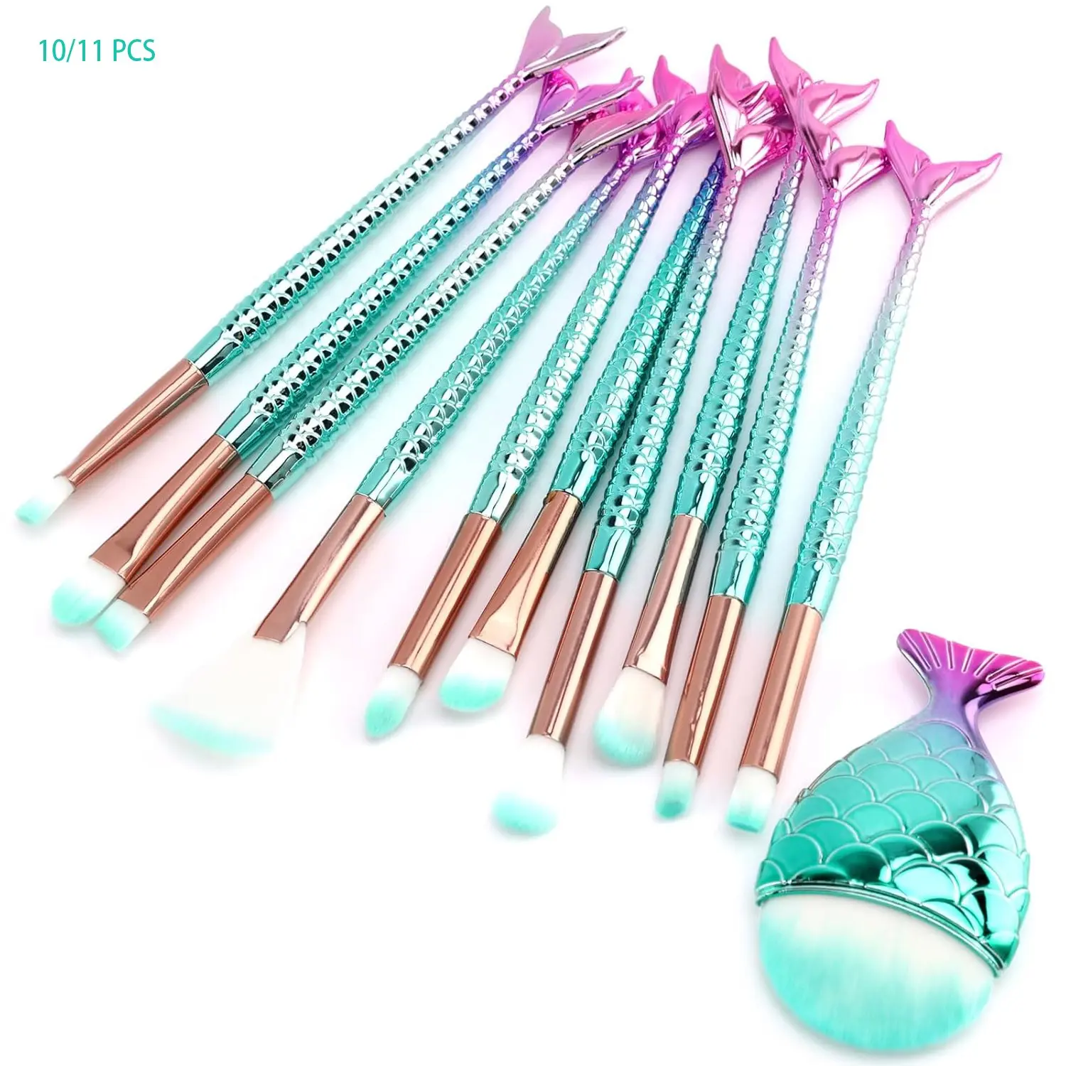 ✨ 10/11pcs Cute Mermaid Makeup Brush Set, Cosmetic Brushes, Makeup Brush Kit, Complete Foundation/Eyebrow/Eyeshadow/Eyeliner/Blush/Beauty Brushes, Gift for Girls