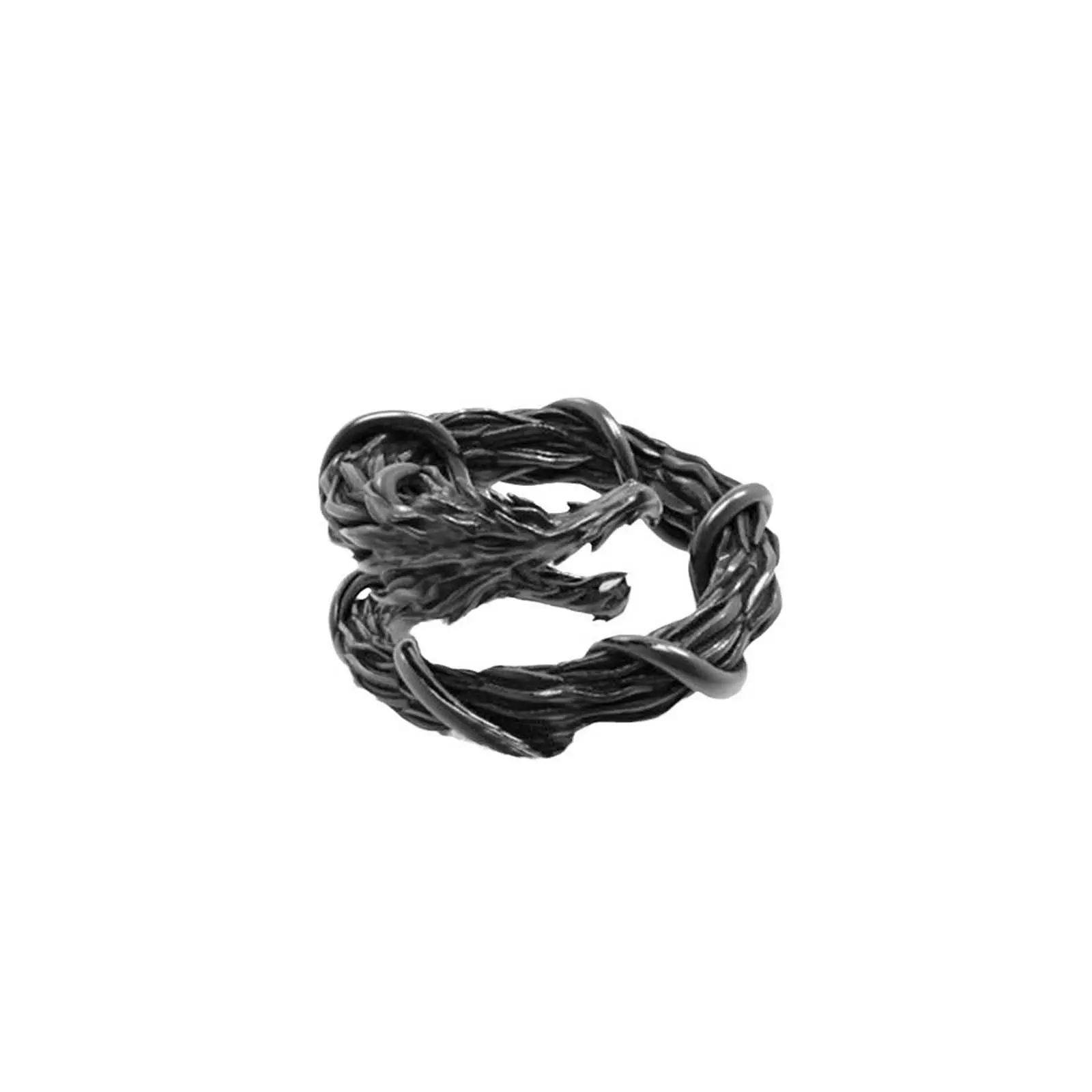 Men's Bold Black Adjustable Open Gothic Dragon Winding Ring - Sleek Artificial Gemstone Punk-Inspired Jewelry, Versatile Edgy Accessories Symbolizing Power & Rebellion for Daily Wear, Black Wrap Ring, Rings