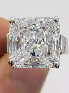 Elegant Princess Square Zirconia Platinum Plated Wide Band Women's Wedding Ring, Fashion Jewelry for Ladies, Stylish Engagement Accessory, Fashion Engagement Rings