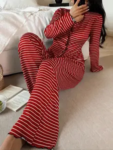 Women's Knitted Casual Loose Striped Print Open Front Long Sleeve Pants Set Fit, Comfortable and Stylish for Daily Wear Womenswear