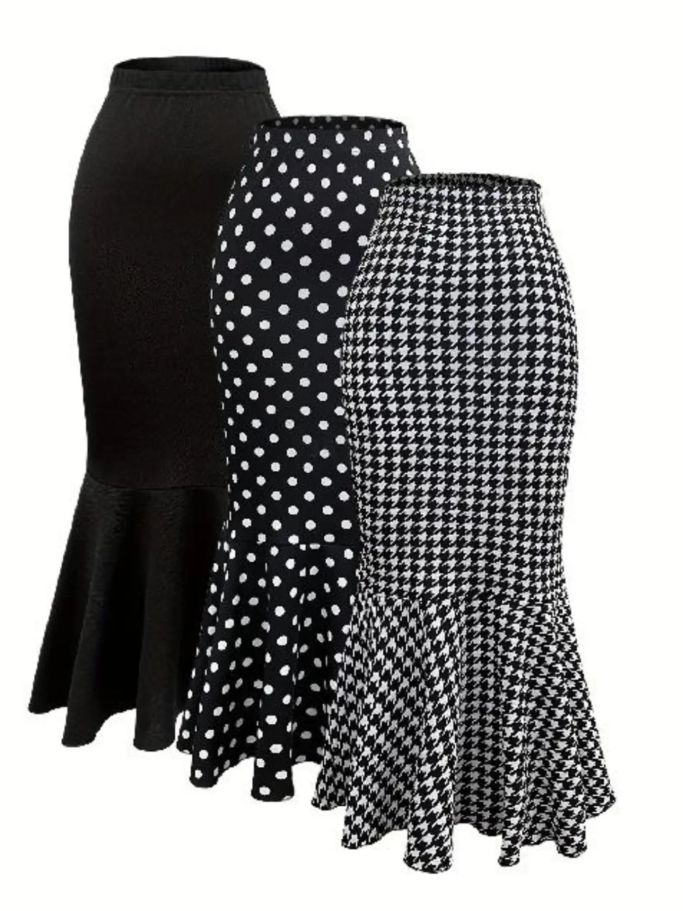 Women's Fitted Slim Polka Dot & Houndstooth Print Skirt, Chic Elegant Aesthetic Casual Fashion Skirt for Daily Outdoor Wear, Ladies Bottoms for All Seasons, Casual Fashionable Skirt, Womenswear