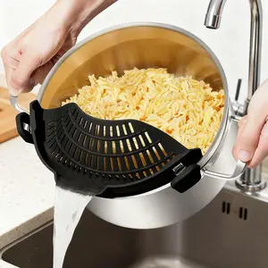 Adjustable Silicone Clip On Strainer for Pots Pans and Bowls Handheld Drainer for Noodles Pasta Vegetables Fruits Space Saving Design Kitchen Strainer Tool for Cooking and Food Preparation Non Slip and Heat Resistant