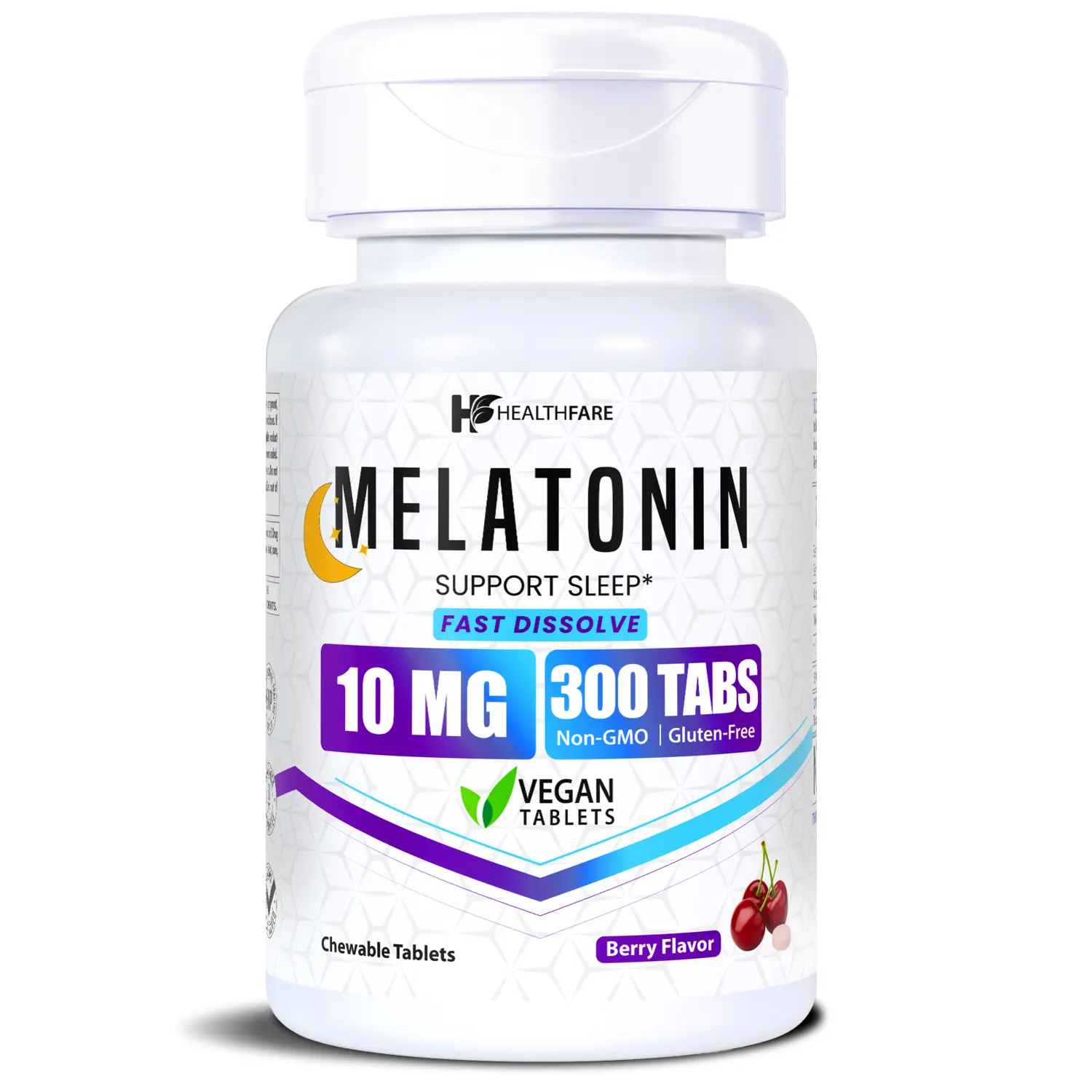 HealthFare Melatonin 10mg Berry Flavor | 300 Tablets | Sleep Supplement | Non-GMO | Gluten-Free | Made in USA