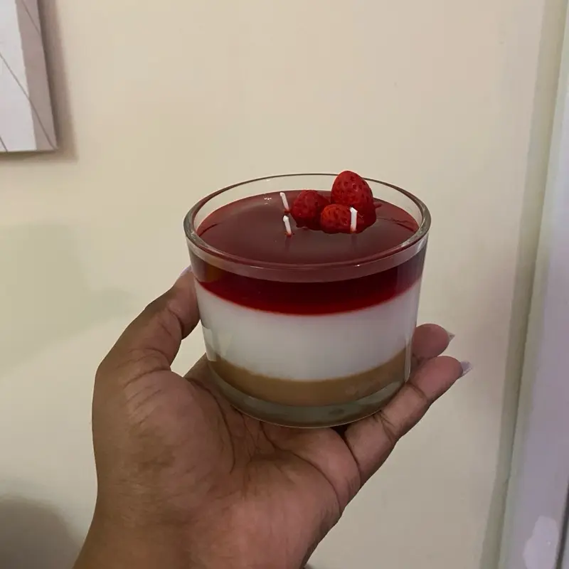 Strawberry Cheesecake Candle - Delightful Scented Decor with Realistic Strawberry Topping Design