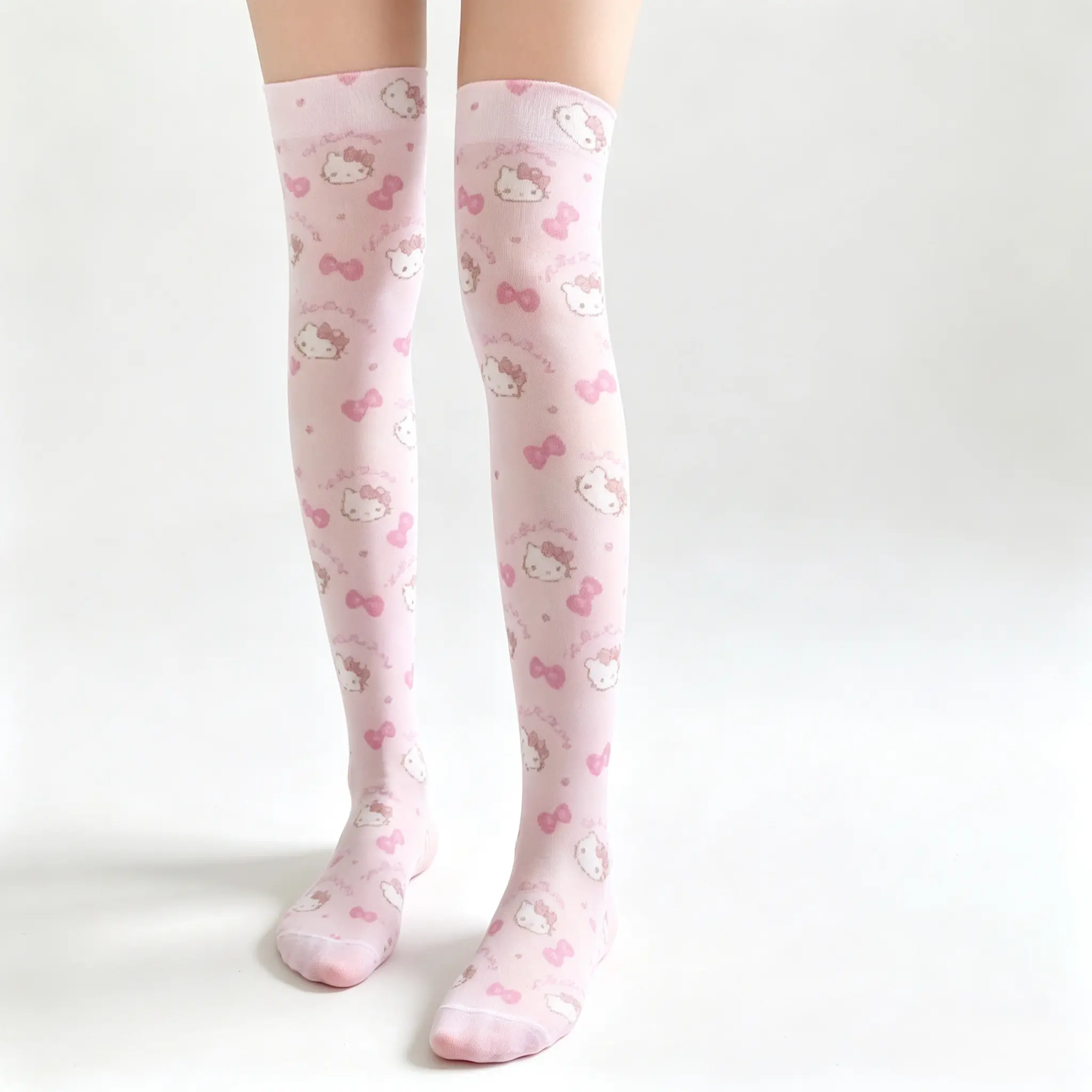 Hello Kitty Sheer Over-the-Knee Stockings Sanrio Licensed Soft Stretchy Printed Thigh High Socks for Girls & Women