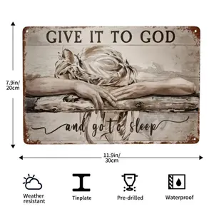 8x12in Rectangular Aluminum Vintage Plaque - "Give It To God And Go To Sleep" Decorative Metal Sign, Home Decor Products, Contemporary Art, Universal Wall Decor for Porch, Garage