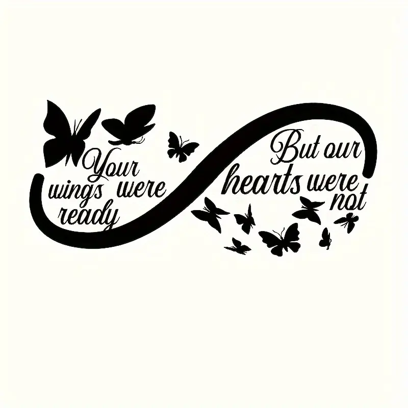 1PC Niche Artistic Butterfly Textured 'Wings Ready Hearts Not' Butterfly + Infinite Symbol Design, Decor Sticker, Car Decorative Sticker, Universal Car Sticker, Decal For Cars