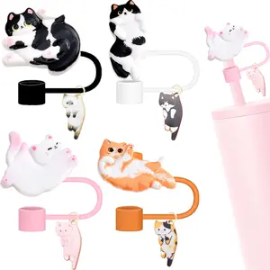 10mm Straw Cap Set, Colorful Cat Straws and Shiny Pendant Charms, Fits 30oz/40oz Stanley Insulated Cups, Cute Modern Simple Aesthetic Stanley Cup Accessories, Drinking Gadgets