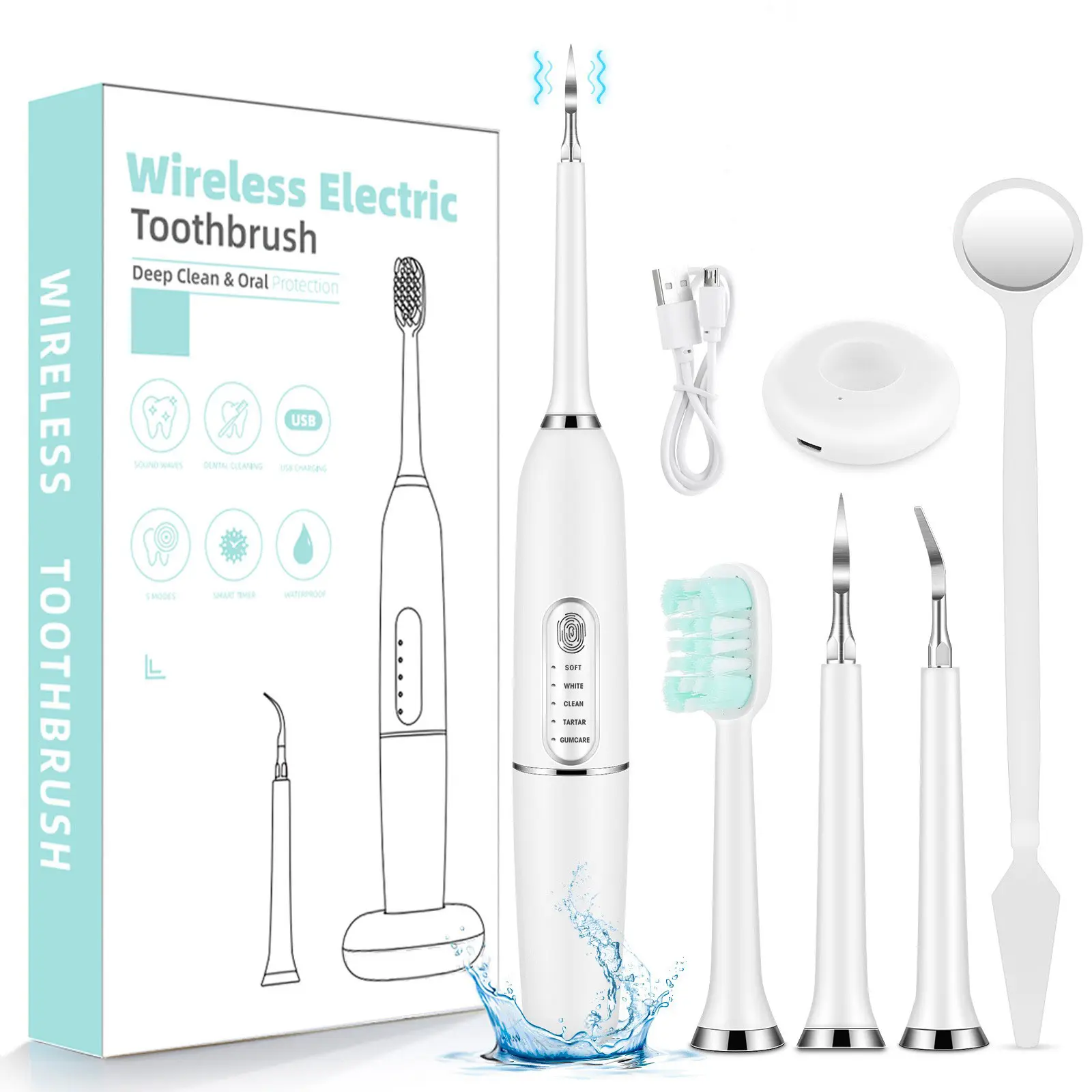 Portable Cordless Ultrasonic Teeth Cleaning Kit - 5 Modes Water Proof Sonic Electric Toothbrush, Tartar Remover Teeth Cleaning Machine, Oral Care Tools