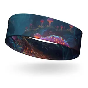 Mystical Mushroom Design Headband AI Created with Canva Soft Stretchy Synthetic Fabric for Workouts and Stylish Friday Night Looks 82% Polyester 18% Spandex Moisture-Wicking