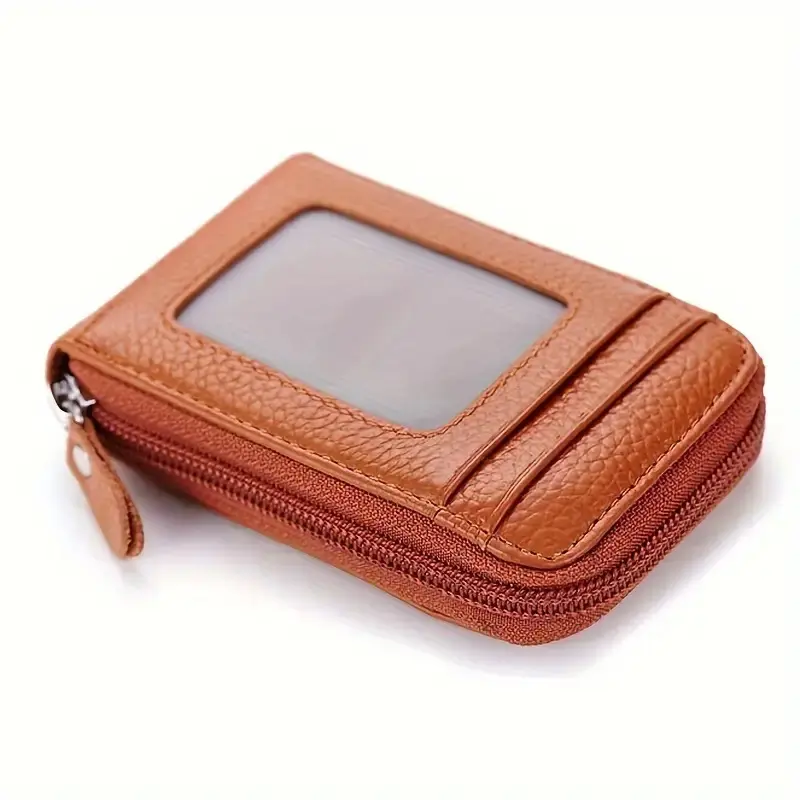 Men's-Women's RFID Blocking Leather Wallet, 9-Card Slots Compact Zipper Pouch Wallet with ID & License Window, Party Gift for Festive Occasions, Leather Wallets
