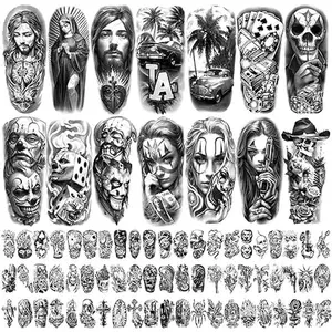 Chicano Temporary Tattoos Adult, Large Fake Tattoos Chicano Guadalupe Gangster Prisoner Day of the Dead, Lowrider Style Culture Mexico Clown Tattoo Stickers for Men Women, 77 Sheets
